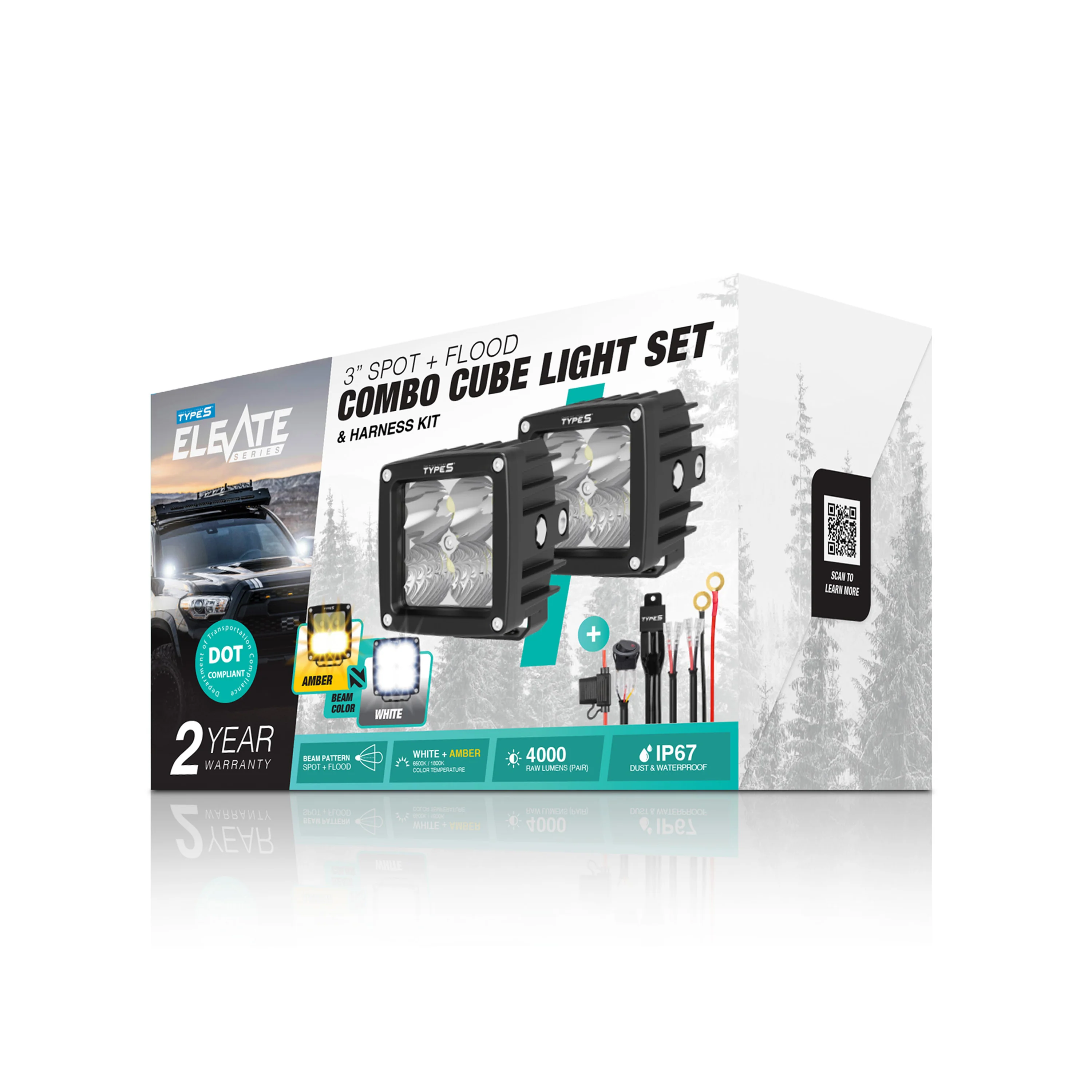 Elevate 3” Spot and Flood Combo Cube Light Set & Harness Kit - Image 3