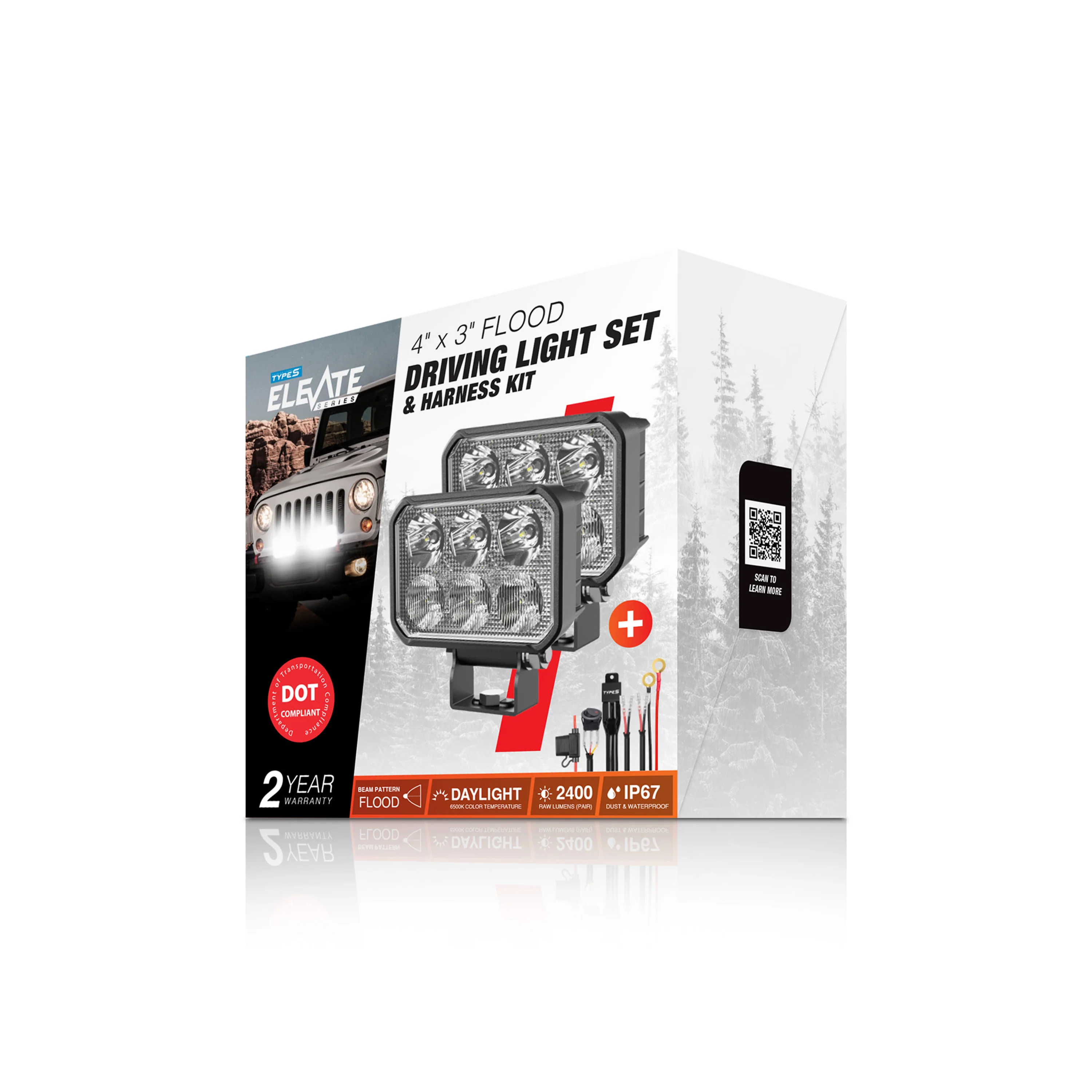 Elevate 4” x 3” Flood Driving Light Set & Harness Kit - Image 3