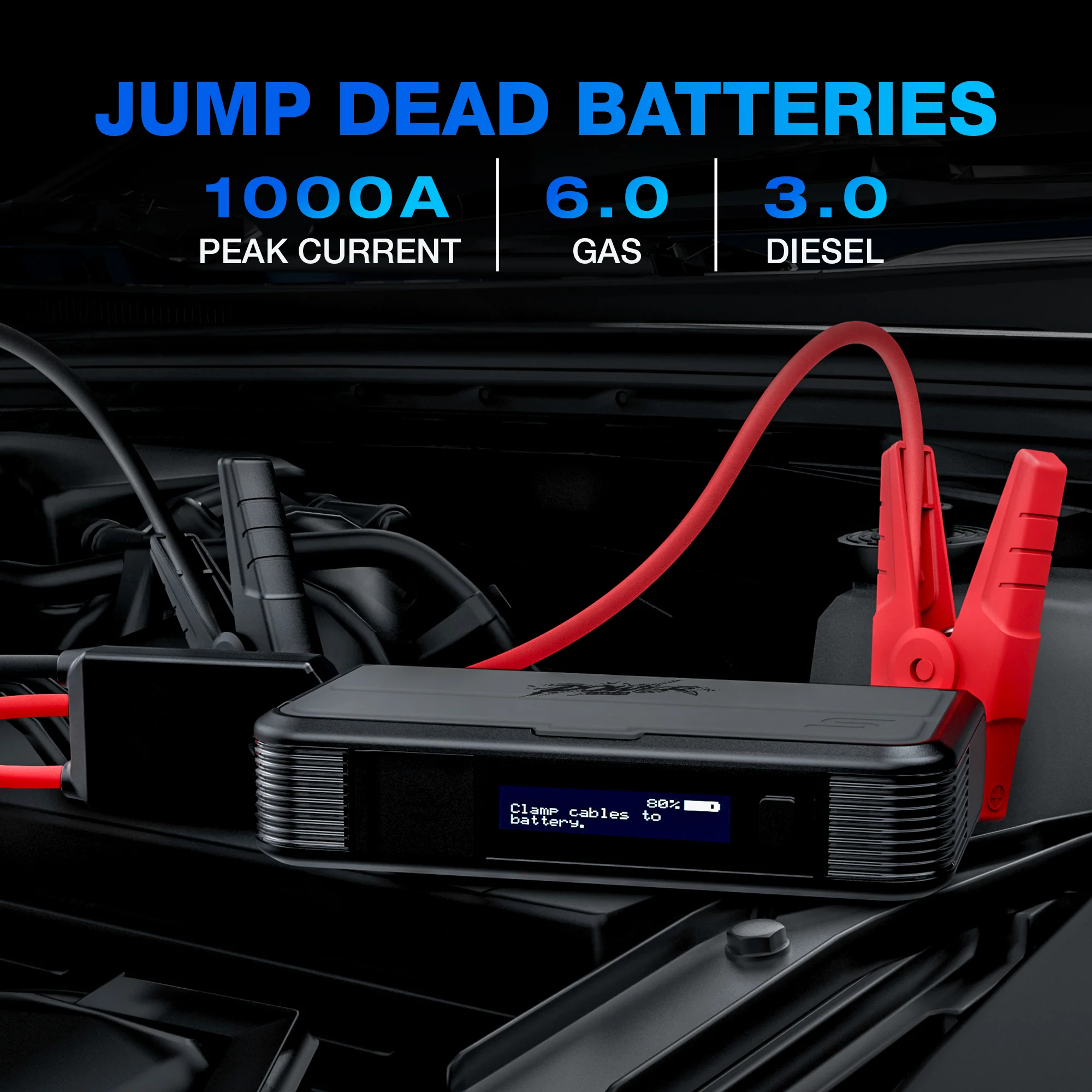 Mike Power 8000mAh Wireless Jump Starter with Built-in Cable - Image 3