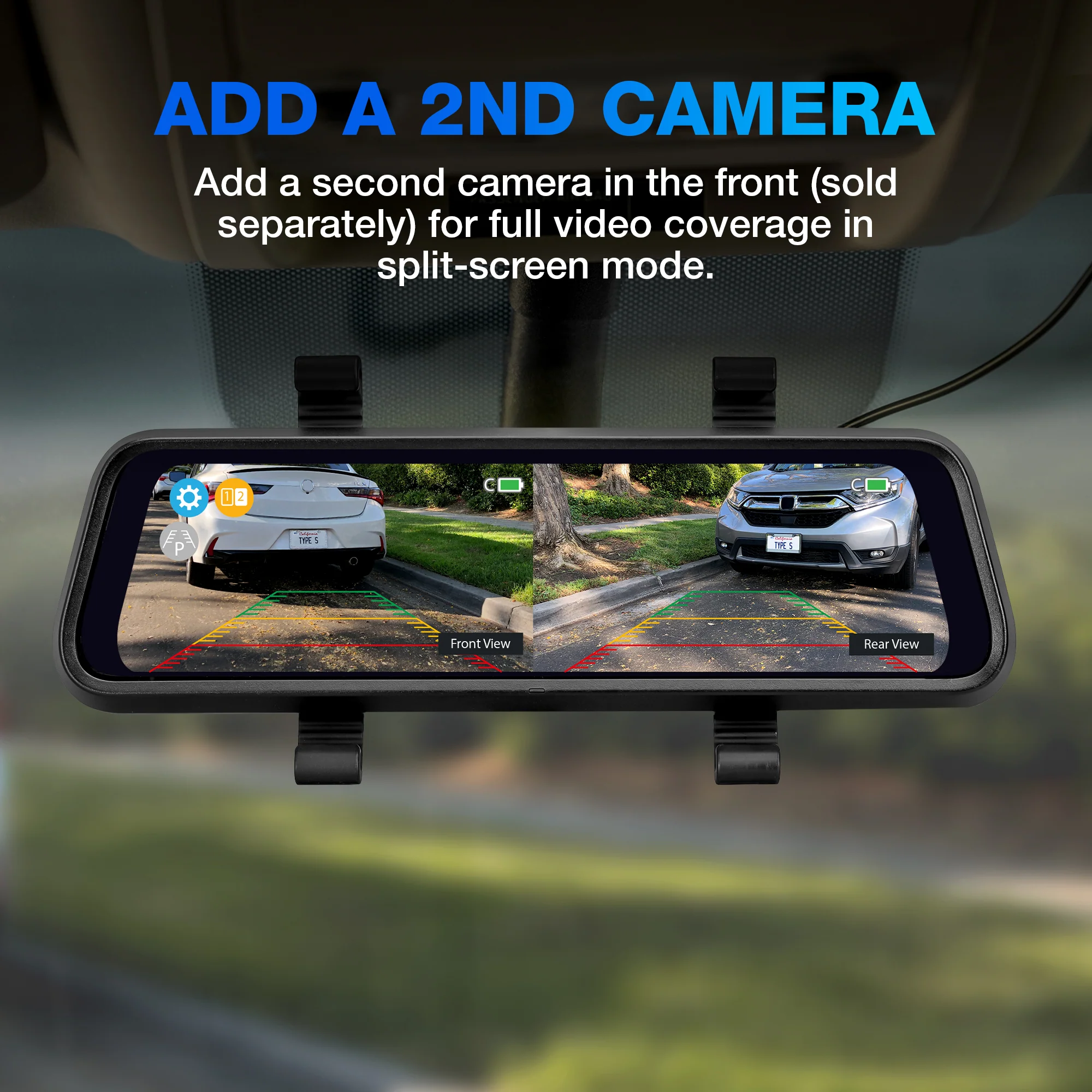 TYPE S Solar Powered Portable License Plate Frame Backup Camera with HD monitor built into rear-view mirror. Smart Wireless Button Control - Image 6