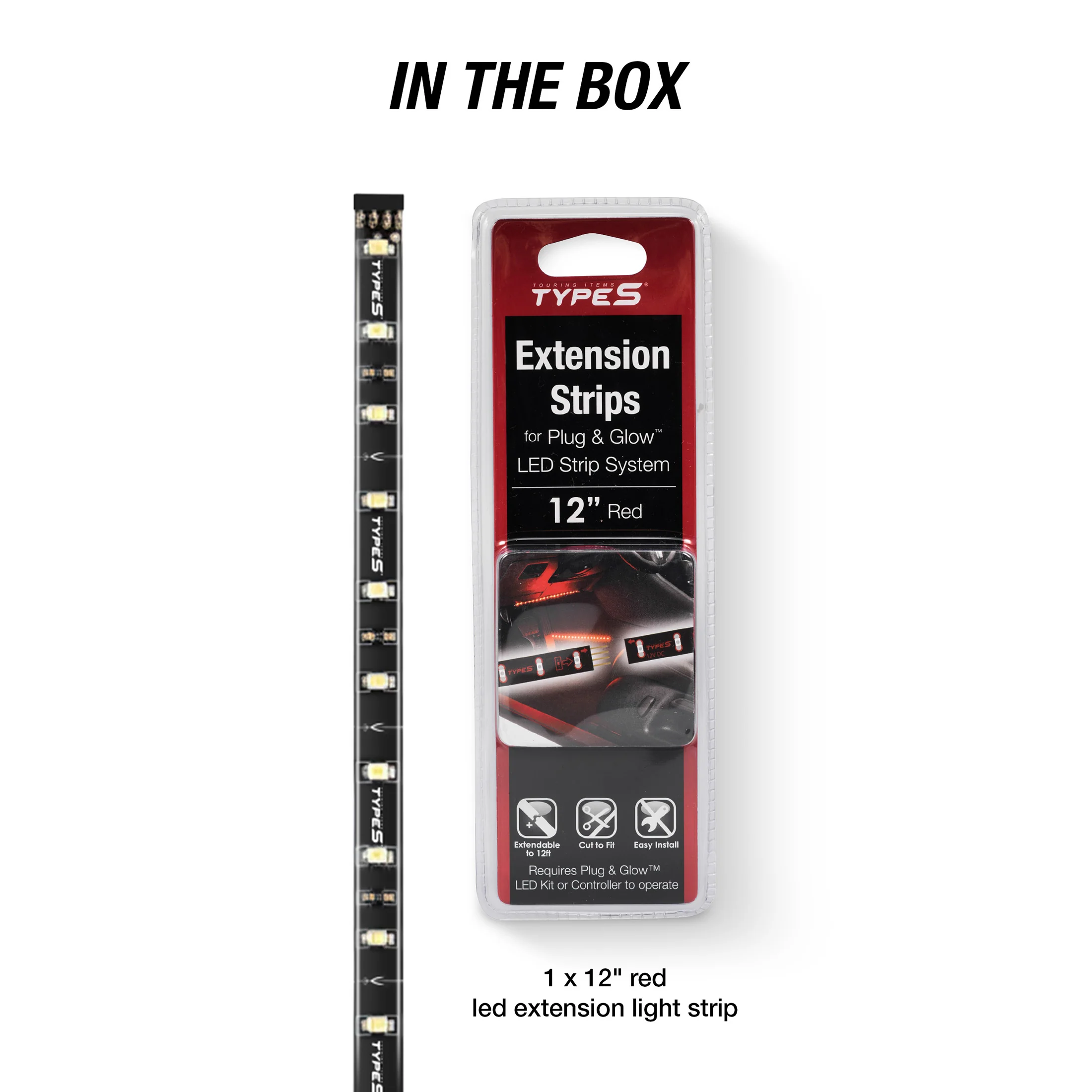 TYPE S Instant Plug & Glow™ 12" LED Lighting Extension Strip (Red) - Image 4