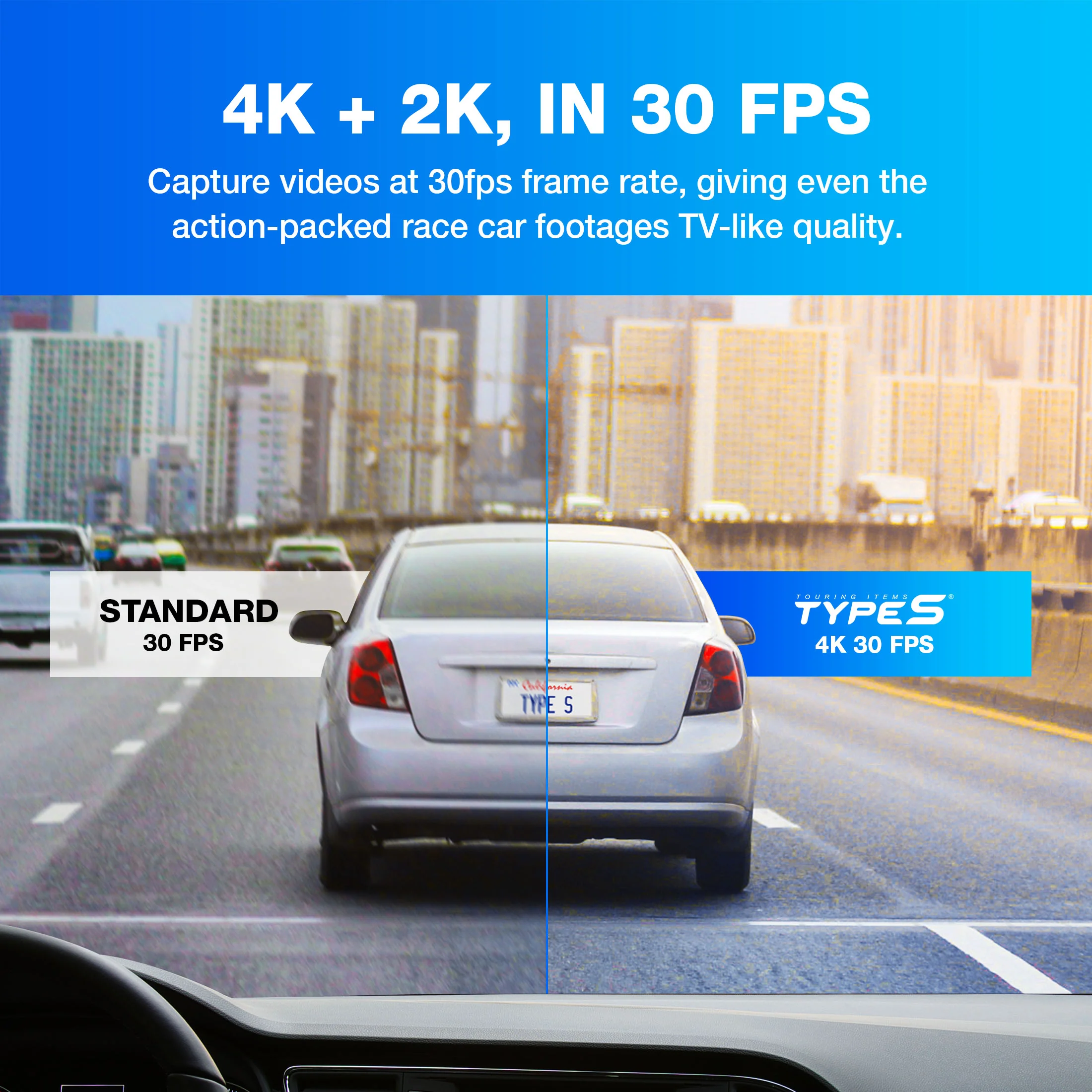 TYPE S S402 Pro Ultra HD 4K Dual View Dashcam with 2K Cabin View Cam - Image 3