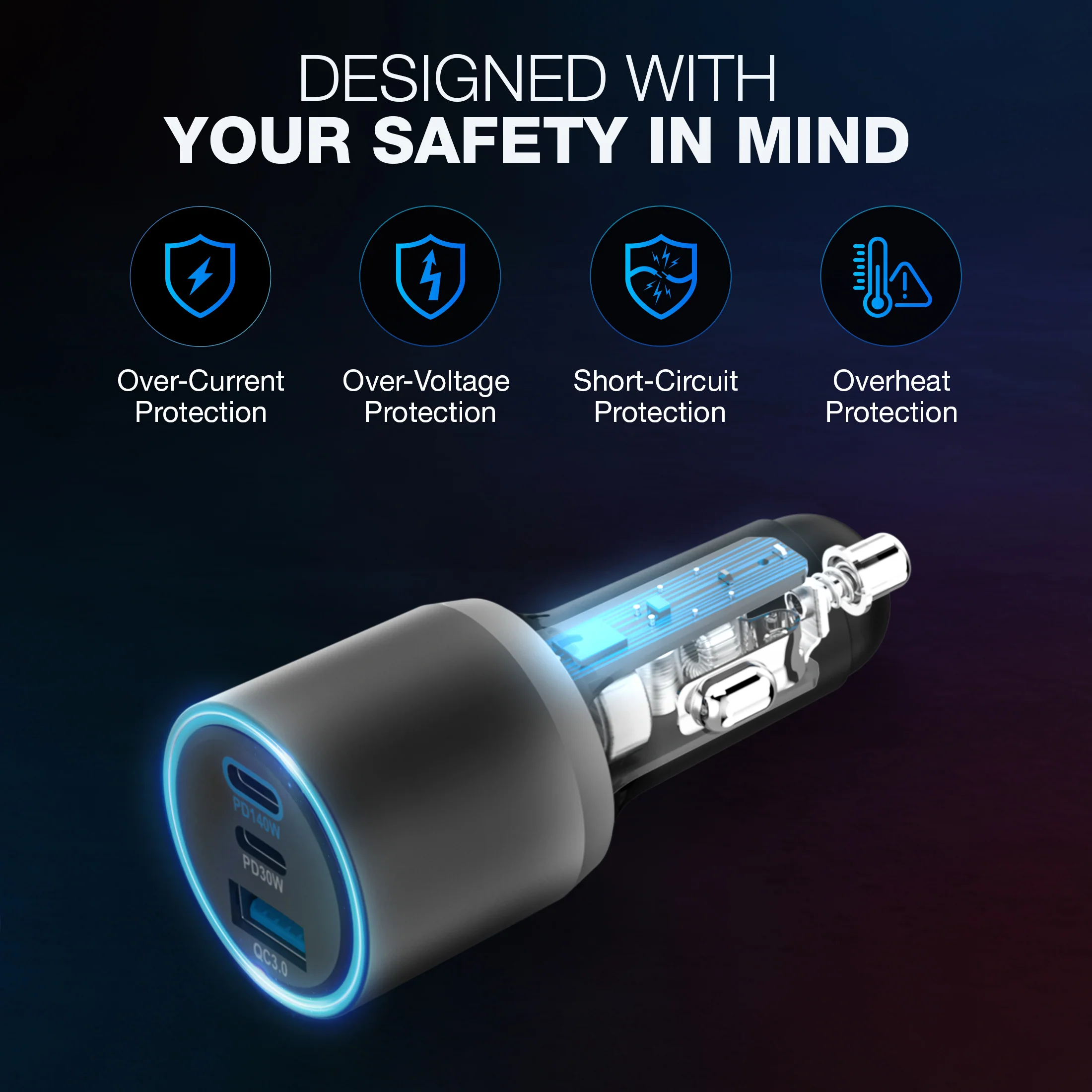 140W 3 IN 1 USB Car Charger - Image 4