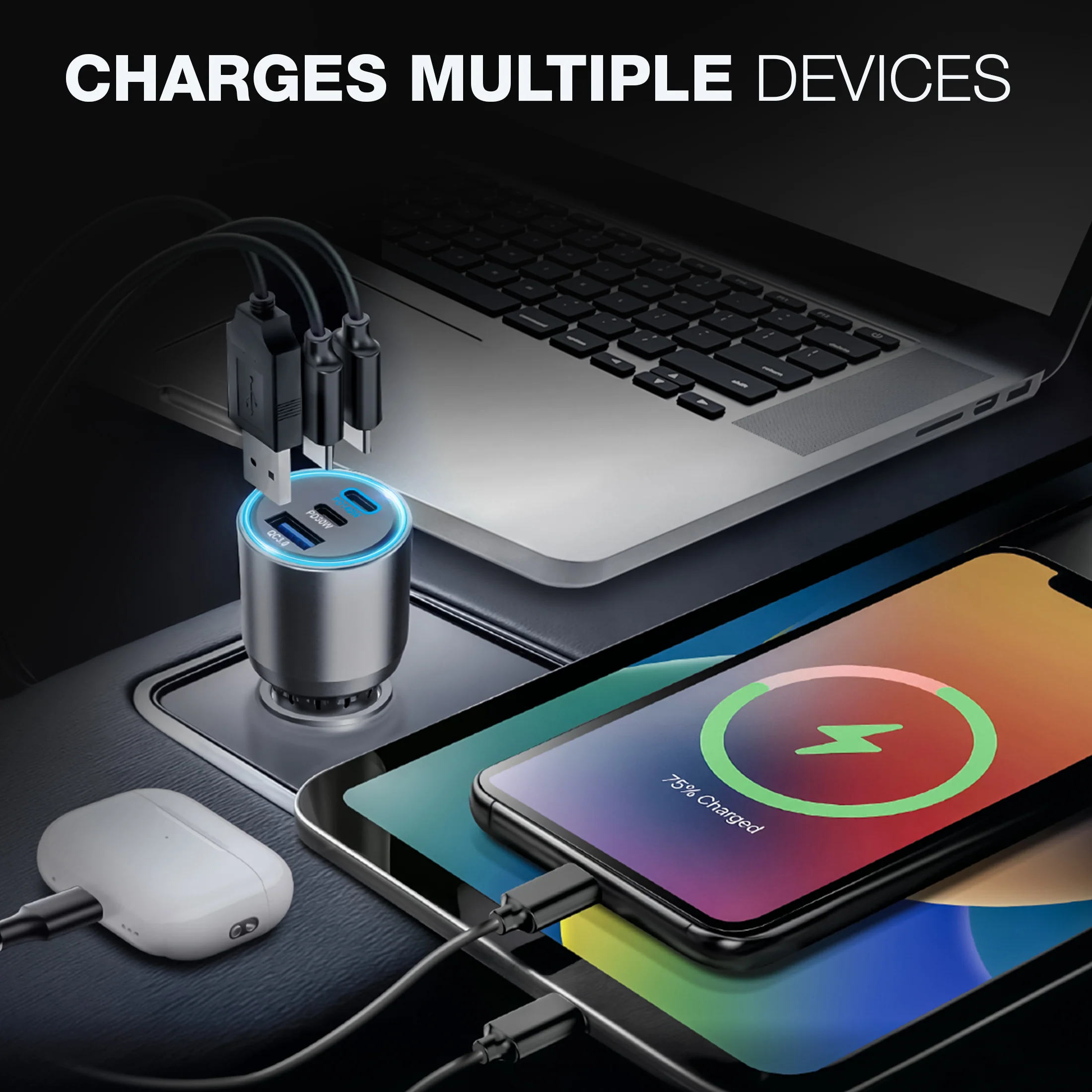 140W 3 IN 1 USB Car Charger - Image 6