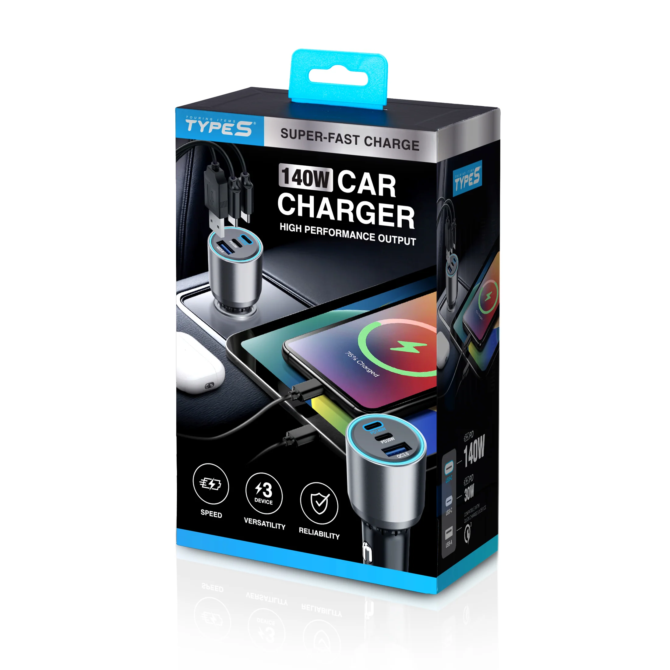 140W 3 IN 1 USB Car Charger - Image 7